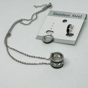 Stainless Steel Black Enamel Cylinder Necklace Set
